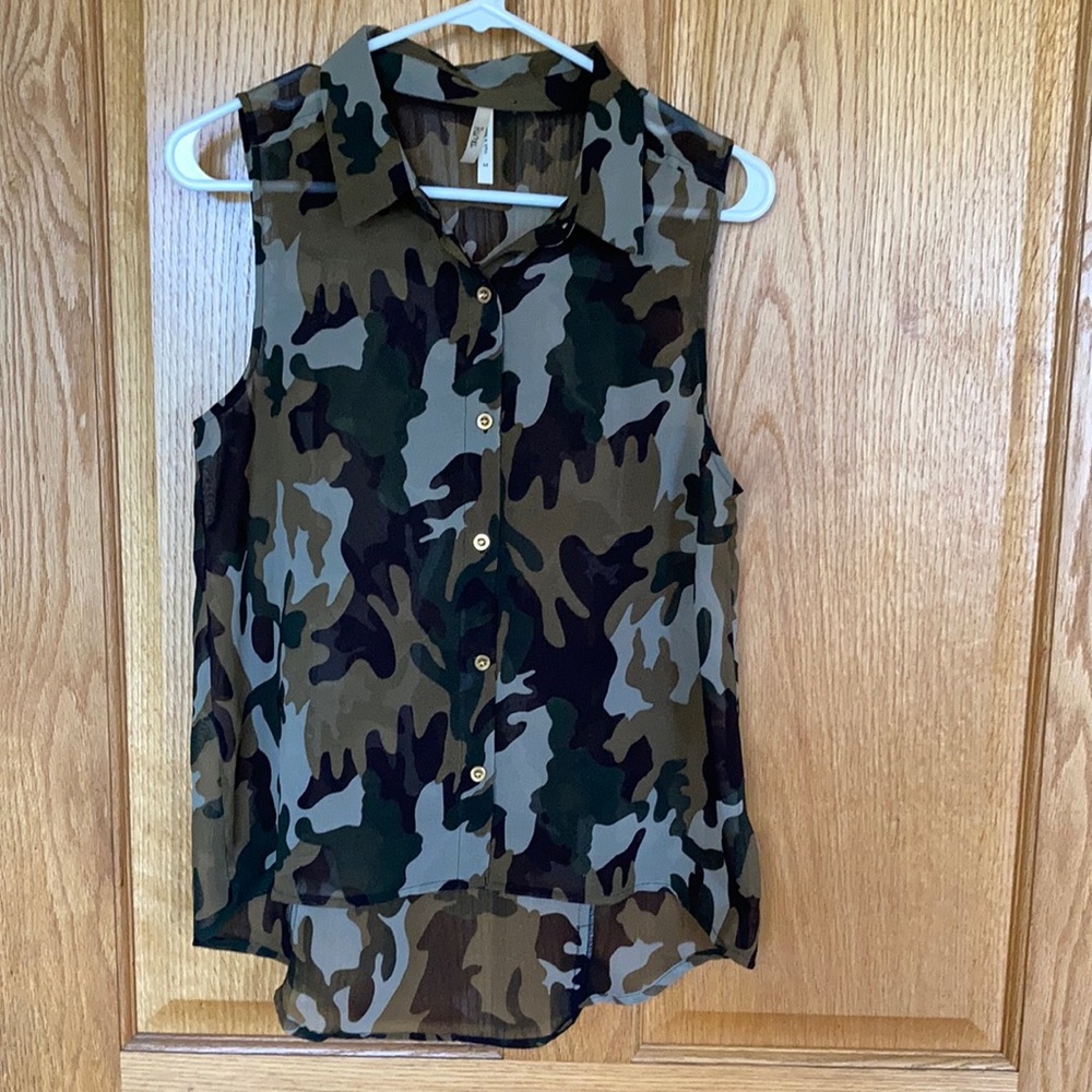 TRUTH sheer cammo dressy tank top